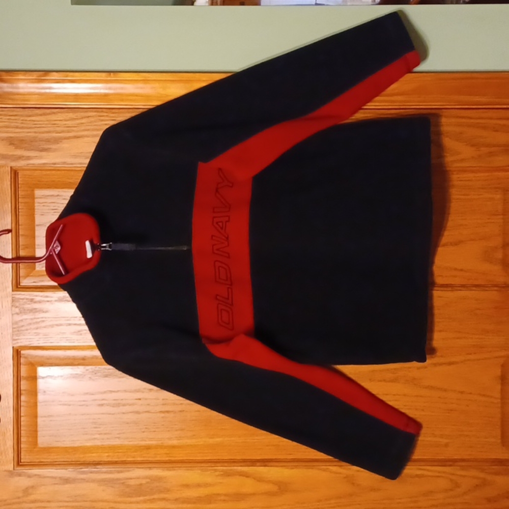 Old Navy Boy's Black and Red Stripe 1/4 Zip Fleece Shirt